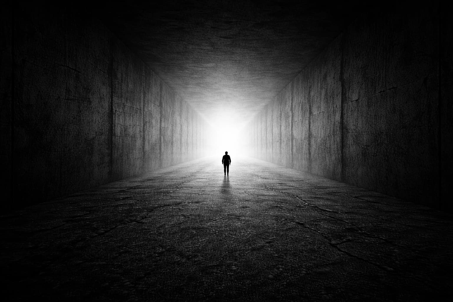 A figure walking into the unknown through fog